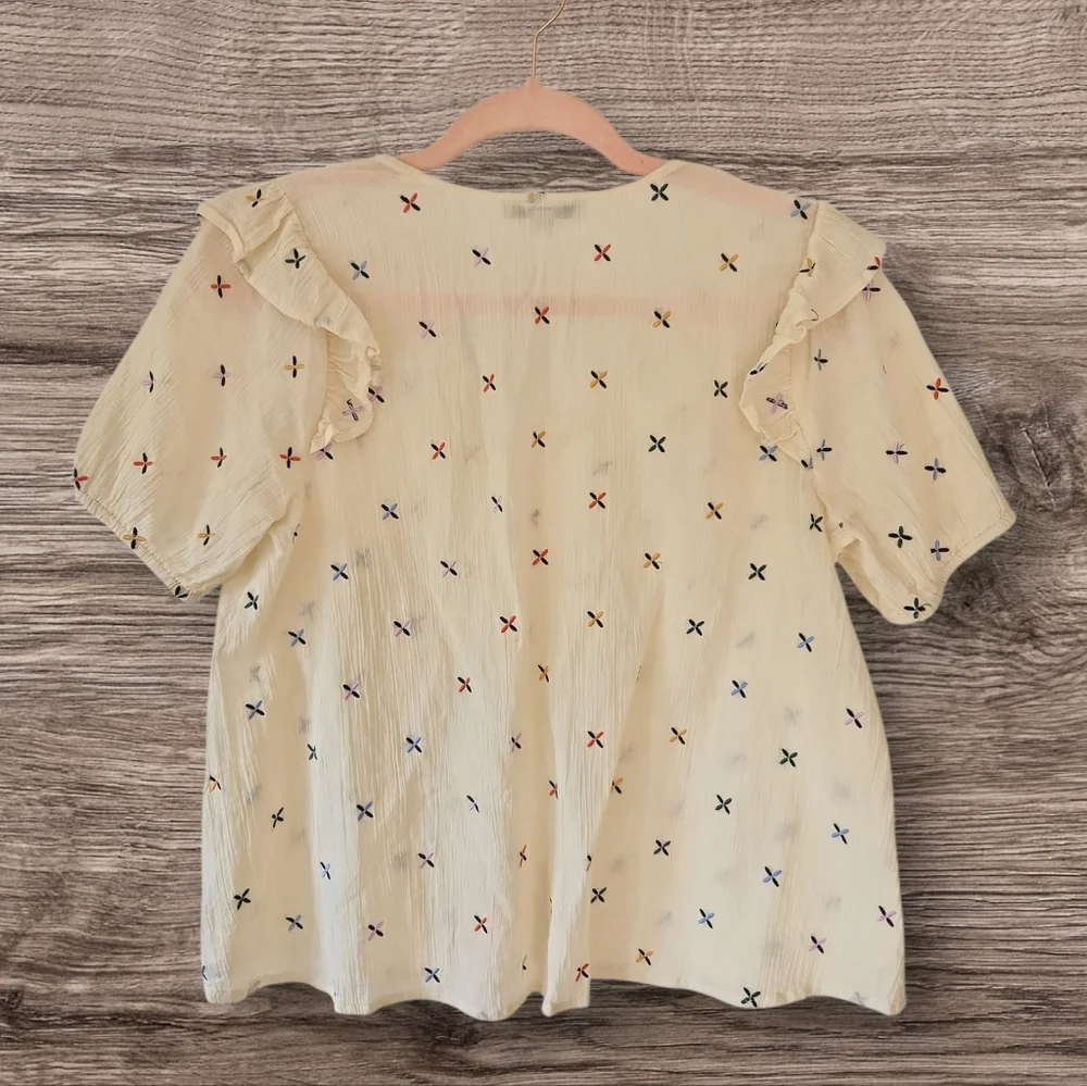 Madewell | Gazebo Embroidered Rainbow Gauze Ruffle Short Sleeve Blouse Top S‎